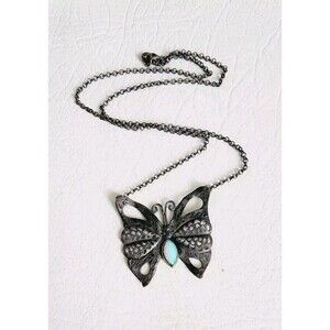 Southwestern Sterling Silver Opal Butterfly Pendant Large 1.5" 7.72g